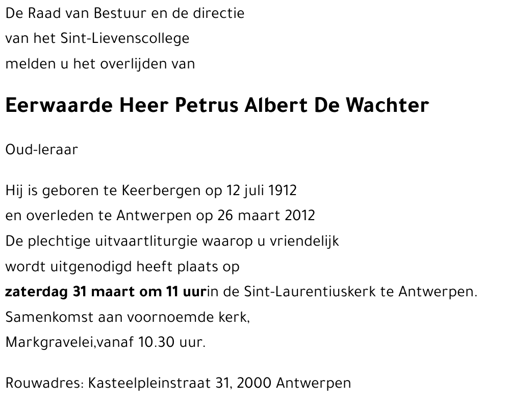 Petrus Albert De Wachter