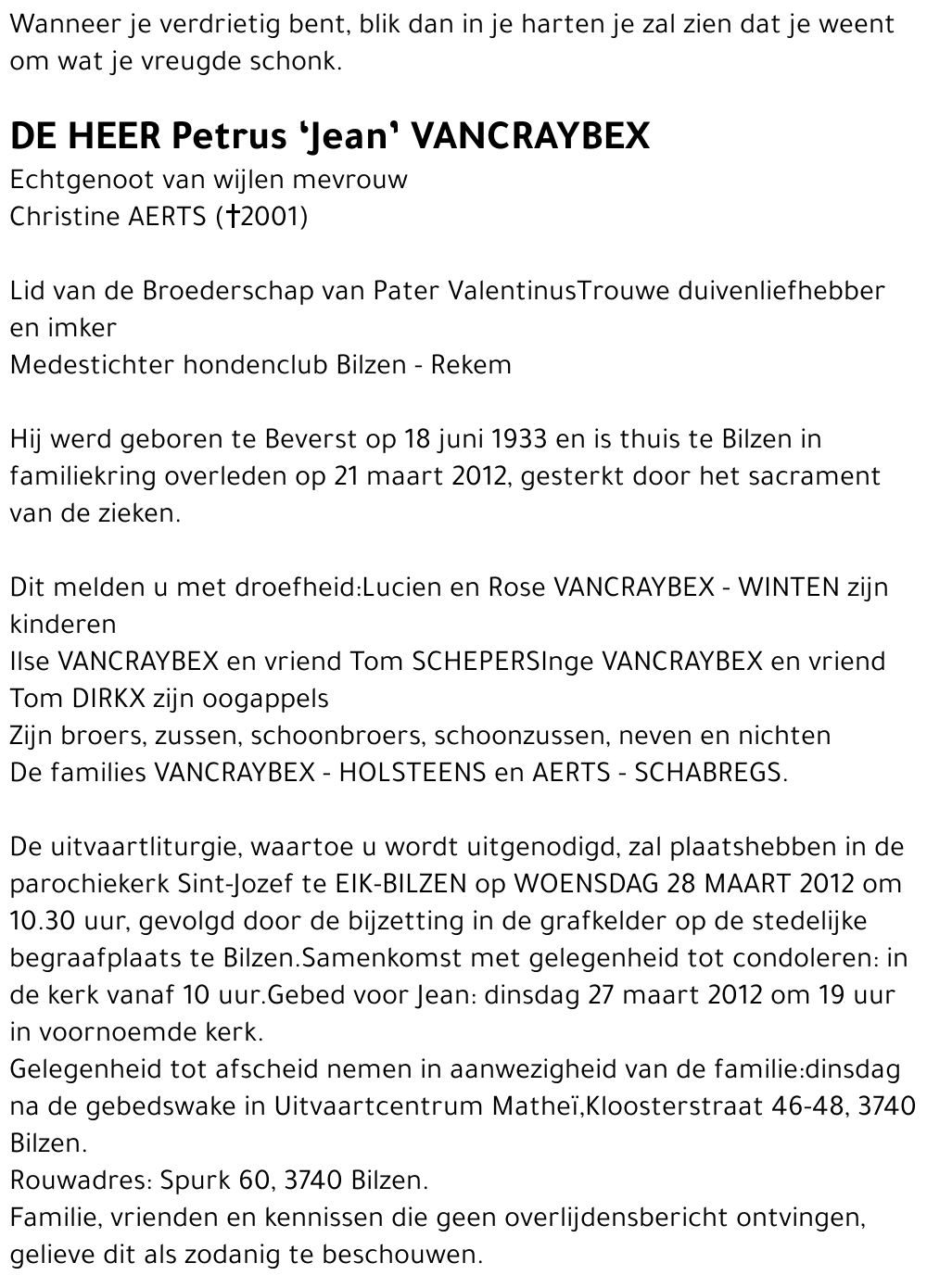 Petrus ‘Jean’ VANCRAYBEX