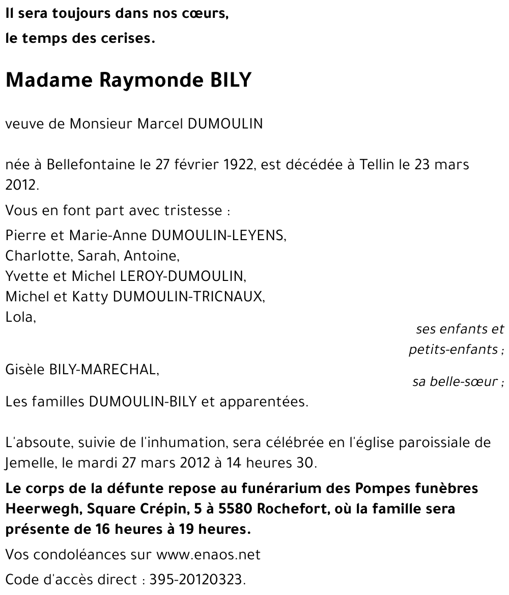 Raymonde BILY