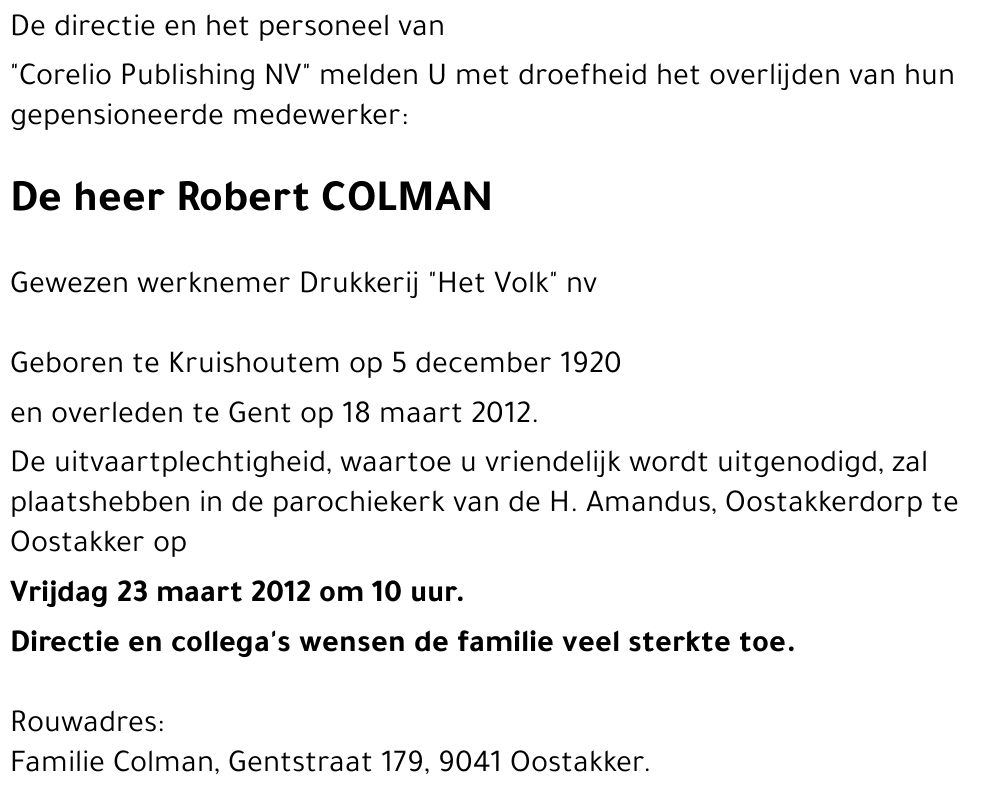 Robert COLMAN