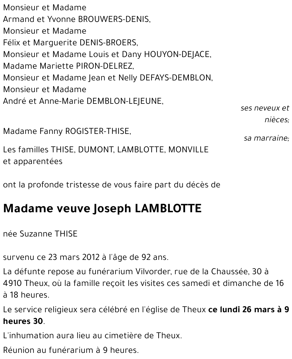 veuve Joseph LAMBLOTTE