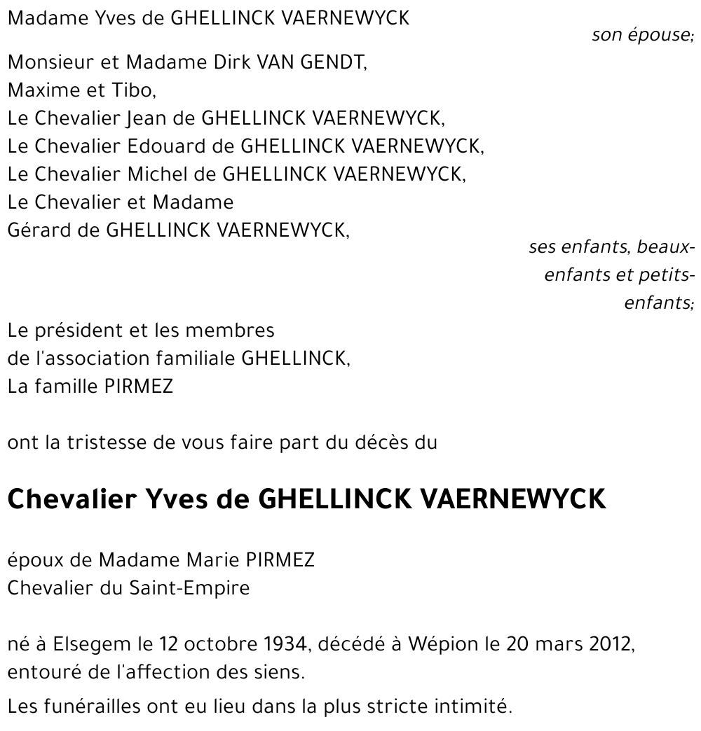 Yves de GHELLINCK VAERNEWYCK