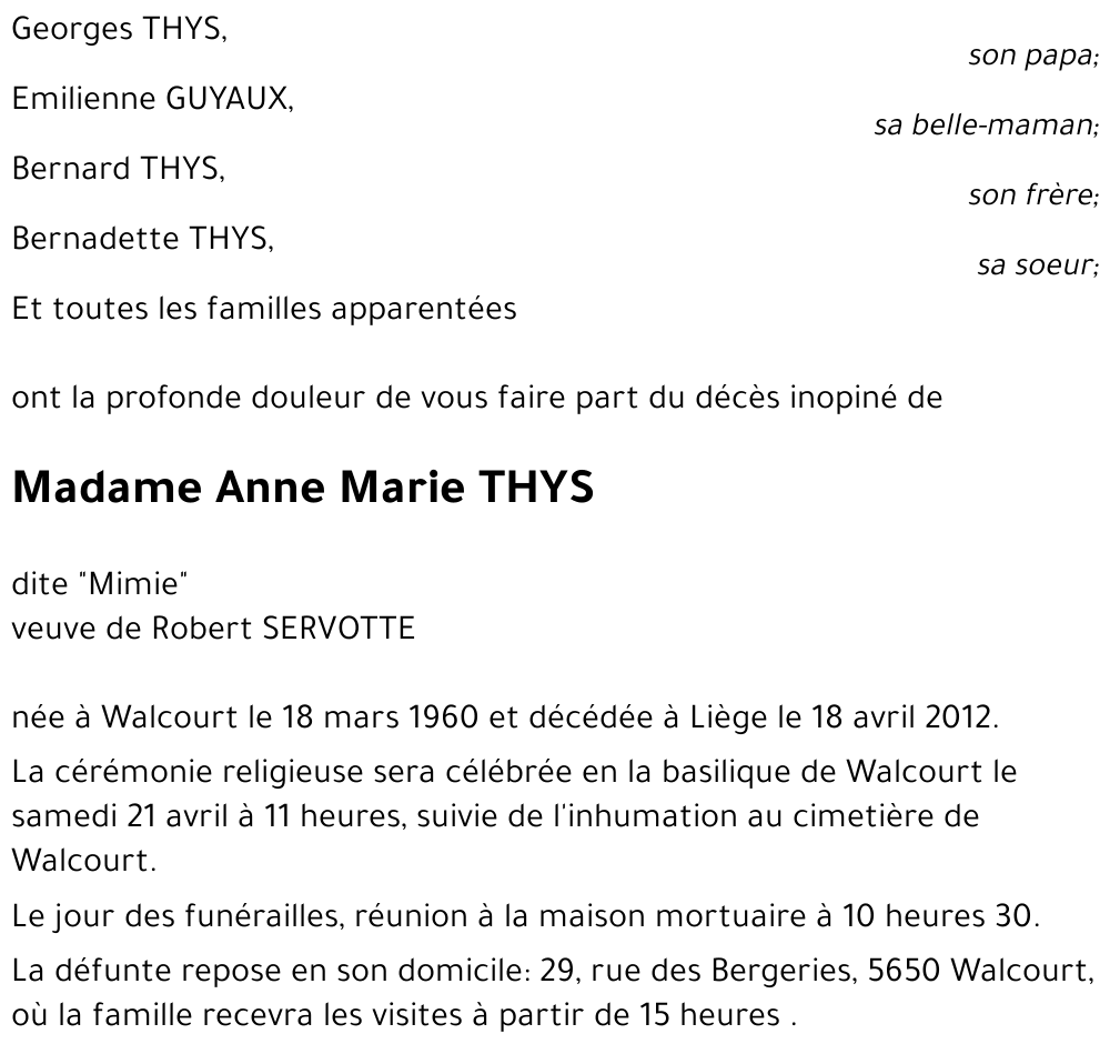 Anne Marie THYS dite mimie