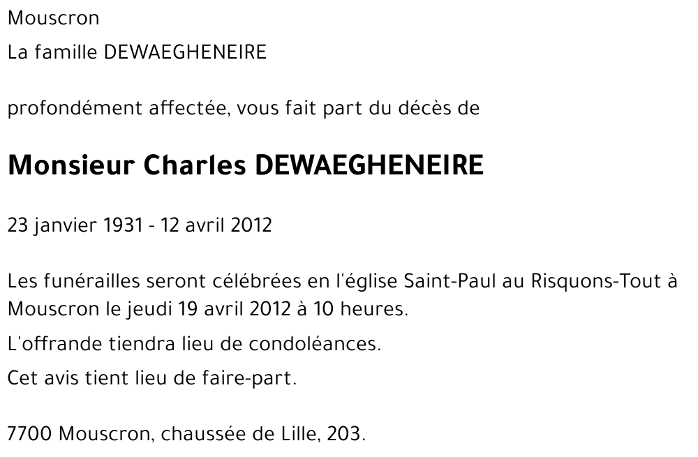 Charles DEWAEGHENEIRE
