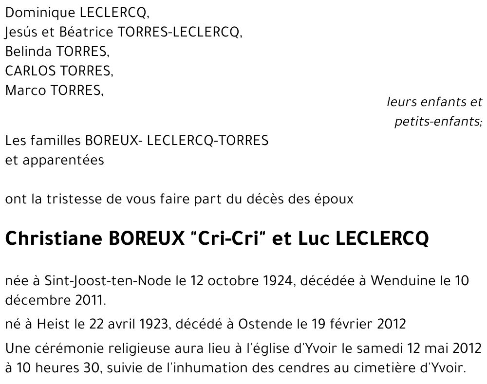 Christiane BOREUX et Luc LECLERCQ