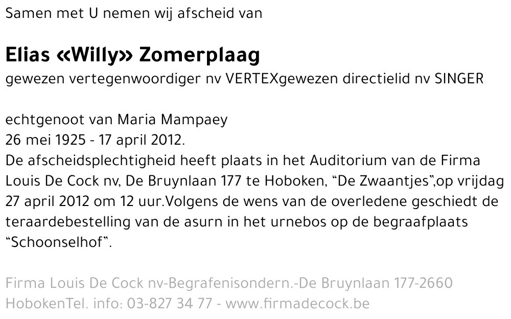 Elias «Willy» Zomerplaag