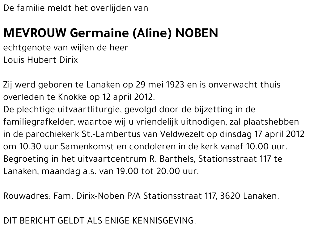 Germaine (Aline) Noben