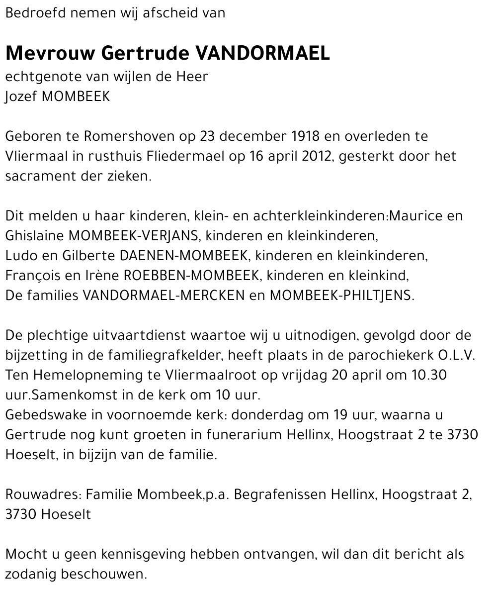 Gertrude VANDORMAEL