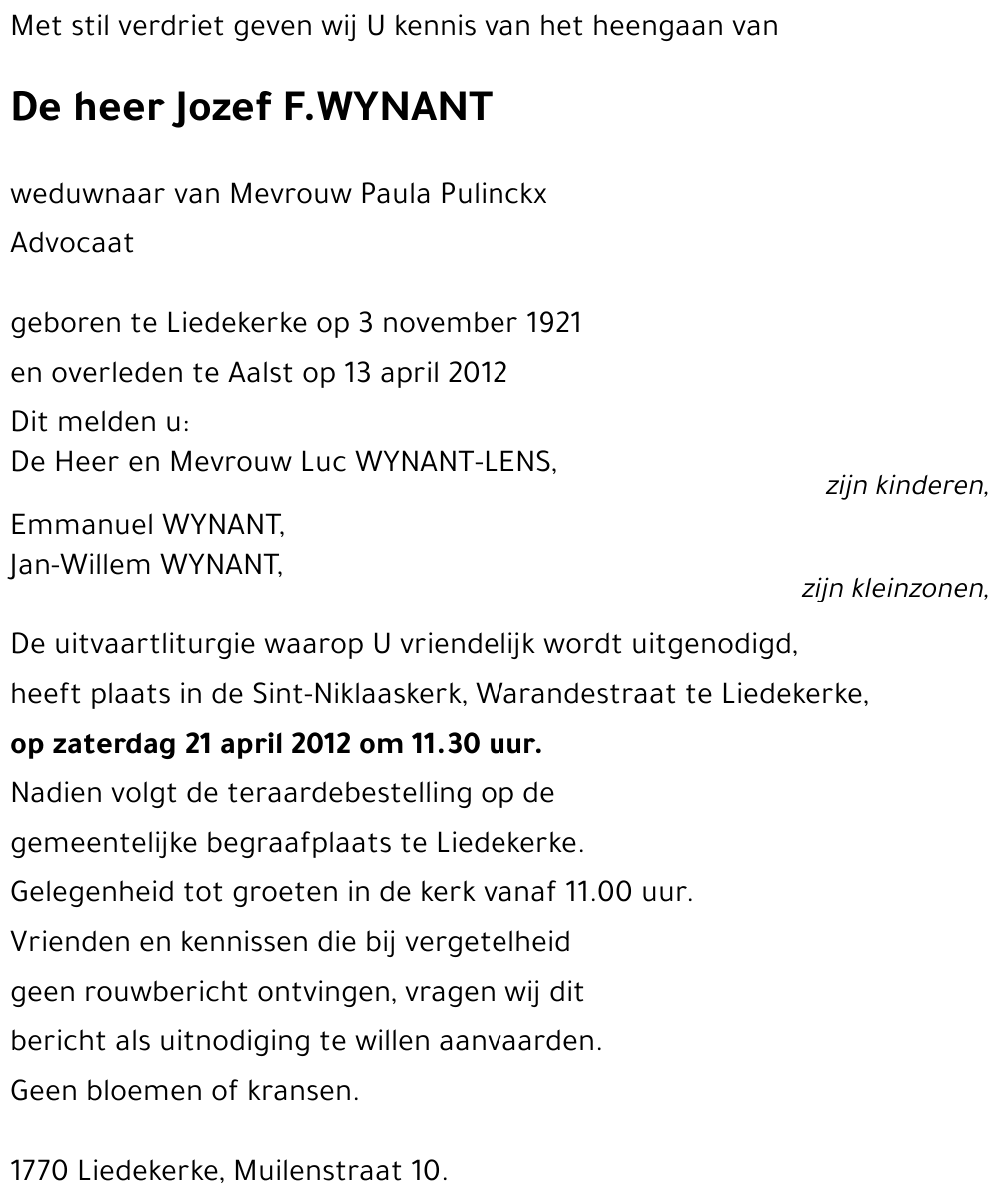 Jozef F WYNANT