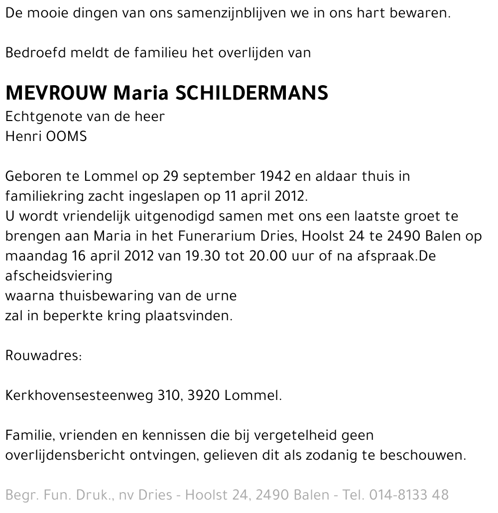 Maria SCHILDERMANS