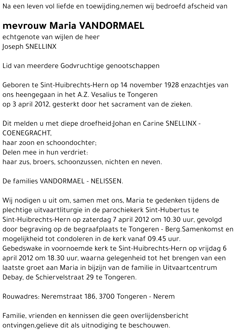 Maria VANDORMAEL