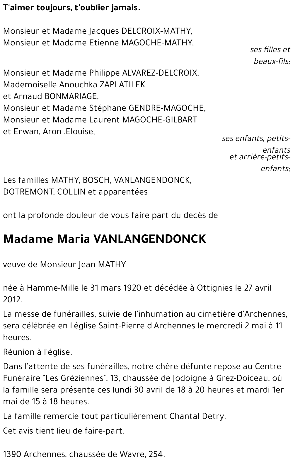 Maria VANLANGENDONCK