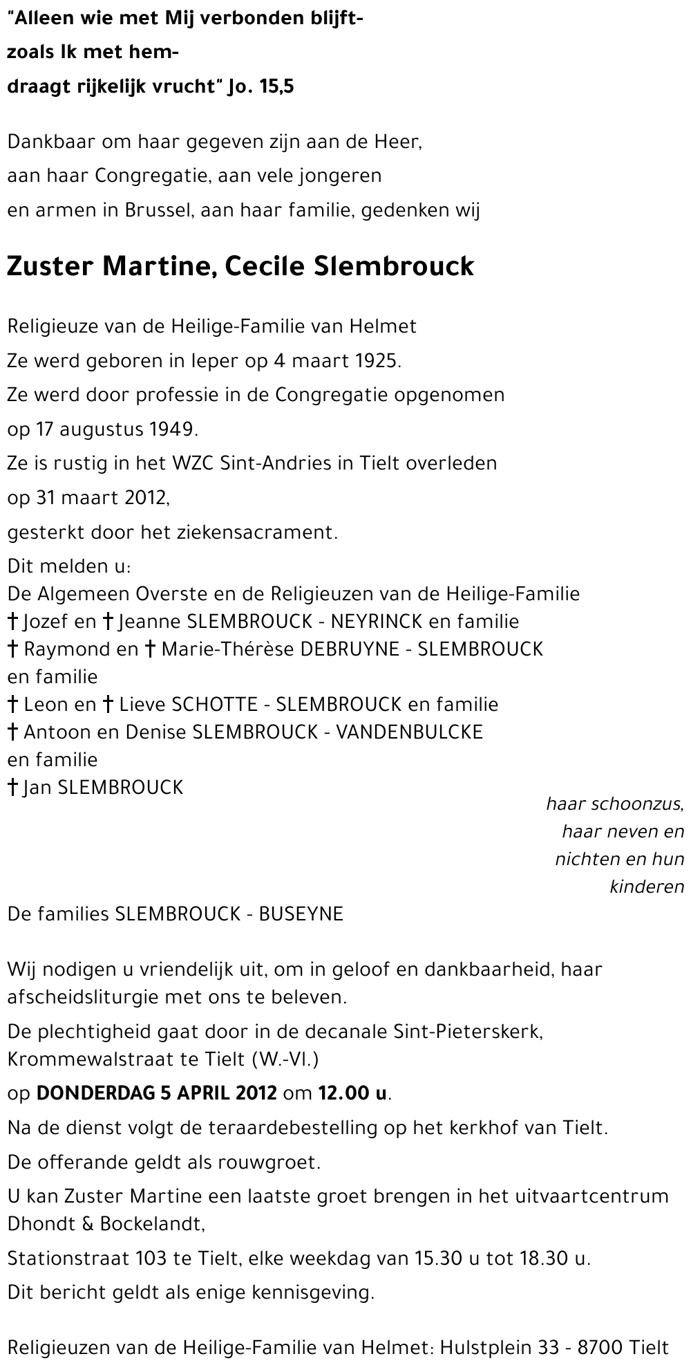 Martine, Cecile Slembrouck