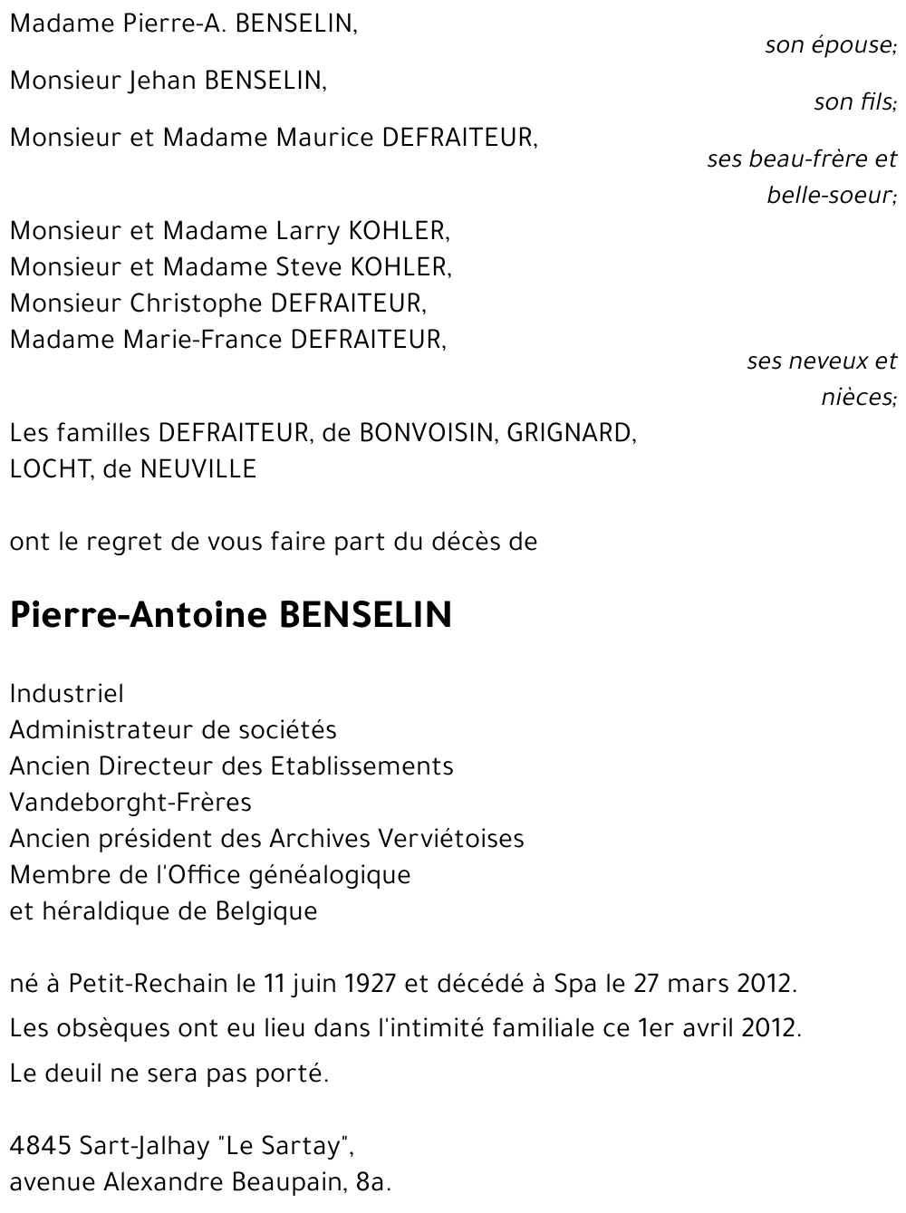 Pierre-Antoine BENSELIN