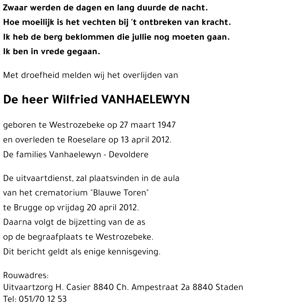 Wilfried VANHAELEWYN