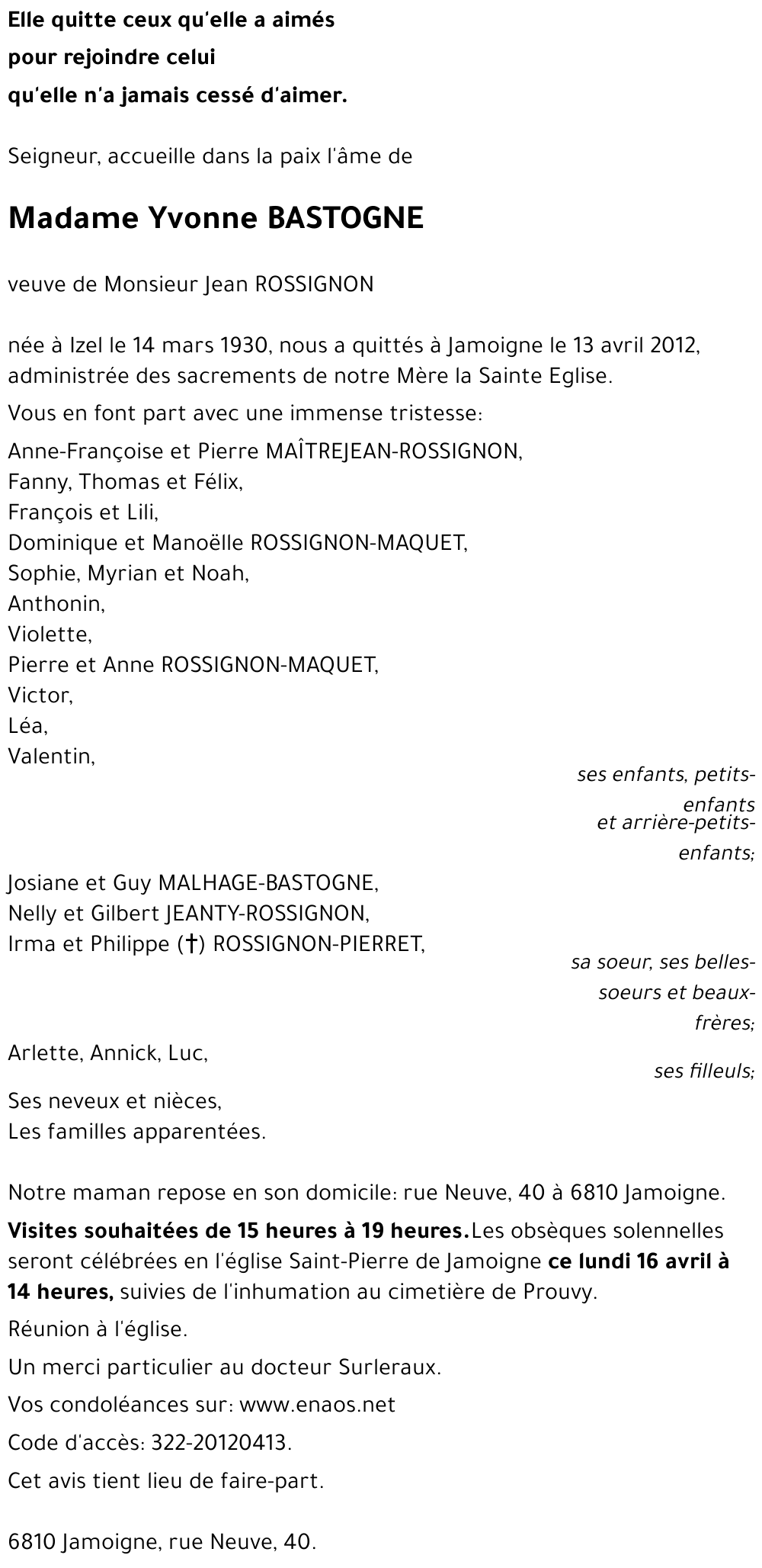 Yvonne BASTOGNE