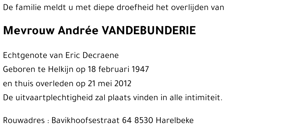 Andrée VANDEBUNDERIE