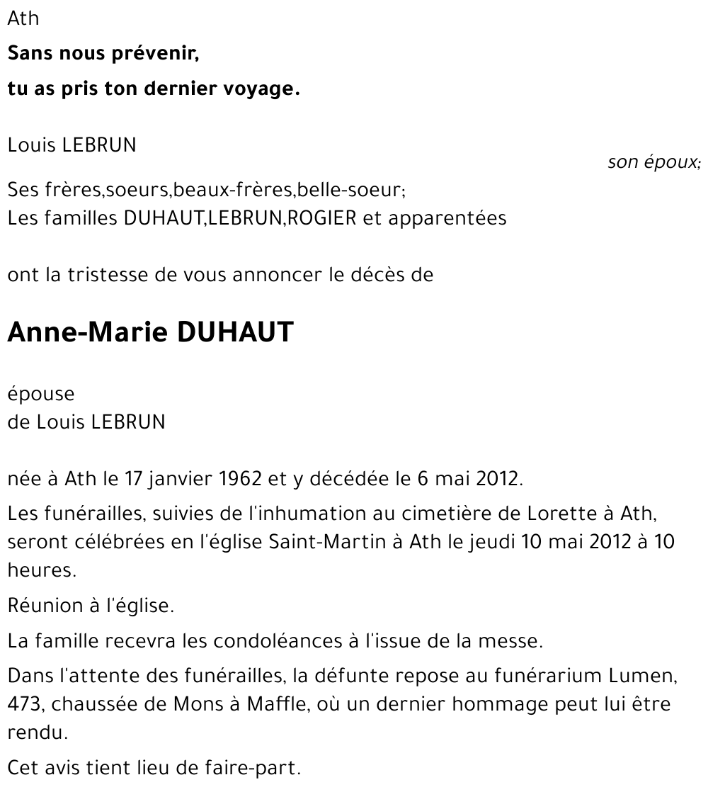 Anne-Marie DUHAUT