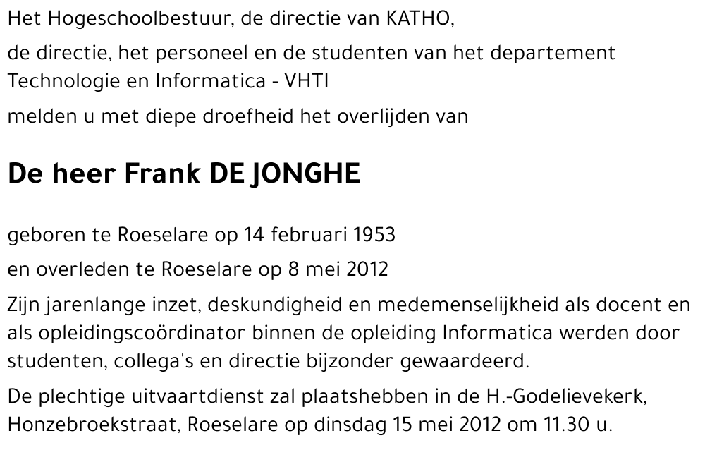 Frank DE JONGHE