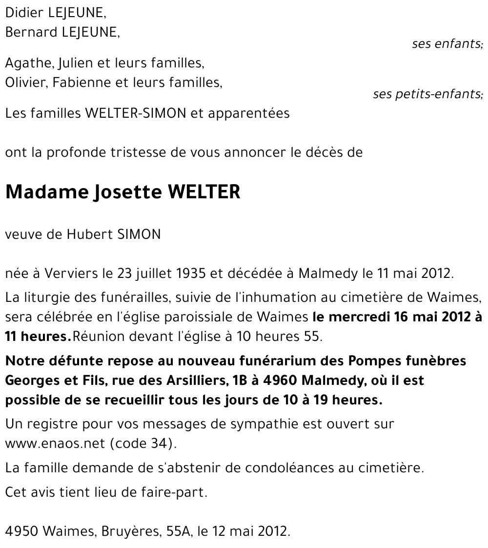 Josette WELTER