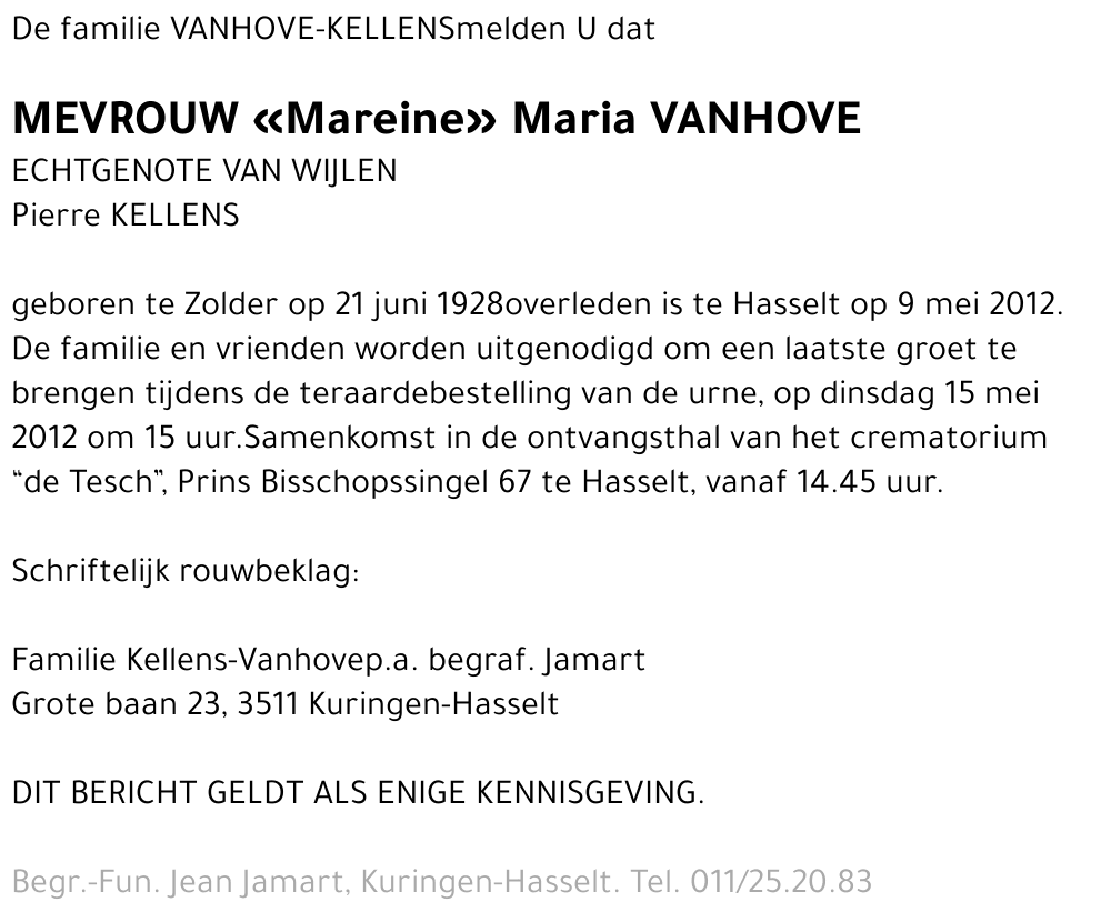 Mareine Maria VANHOVE