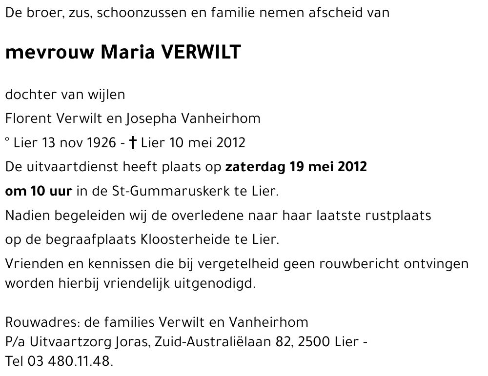 Maria VERWILT