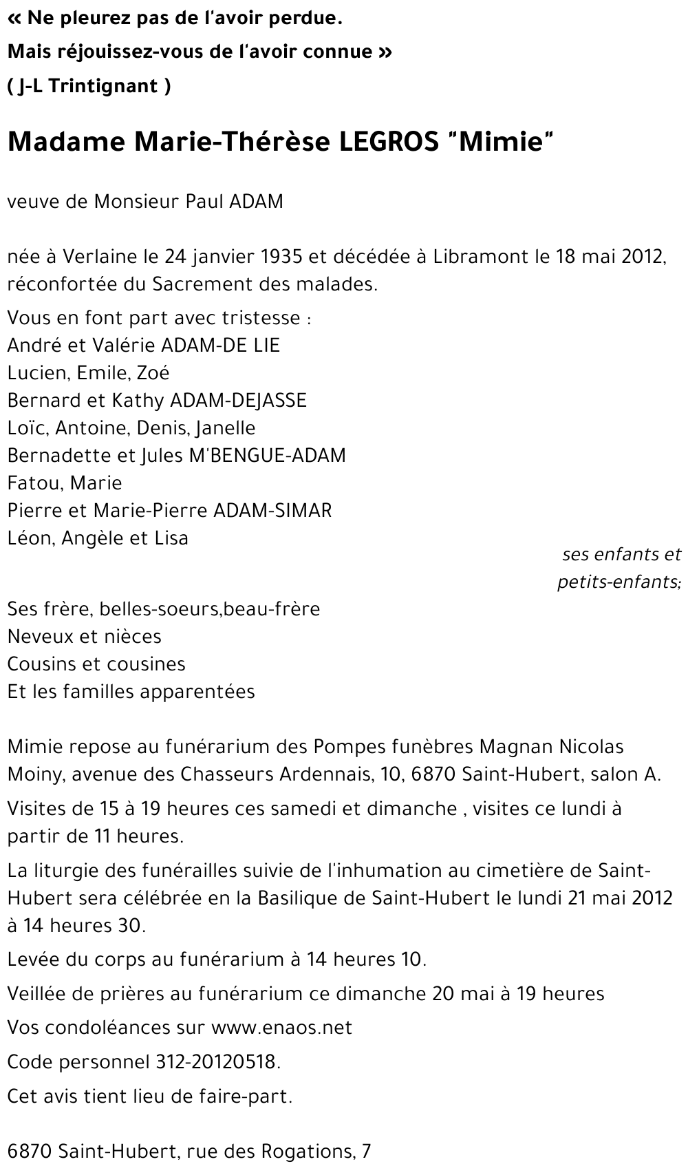 Marie-Thérèse LEGROS