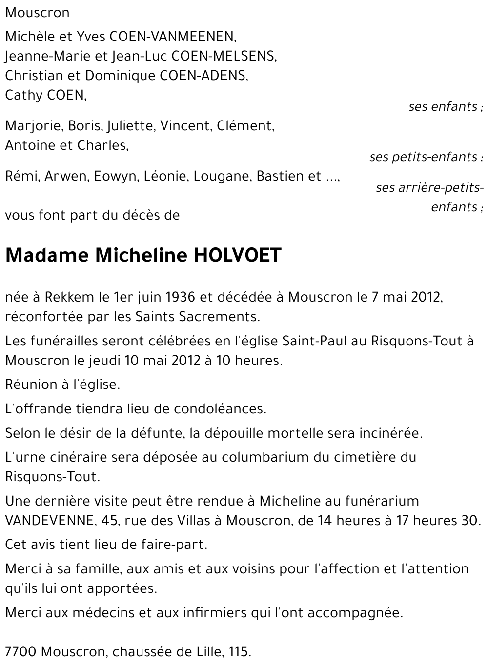 Micheline HOLVOET