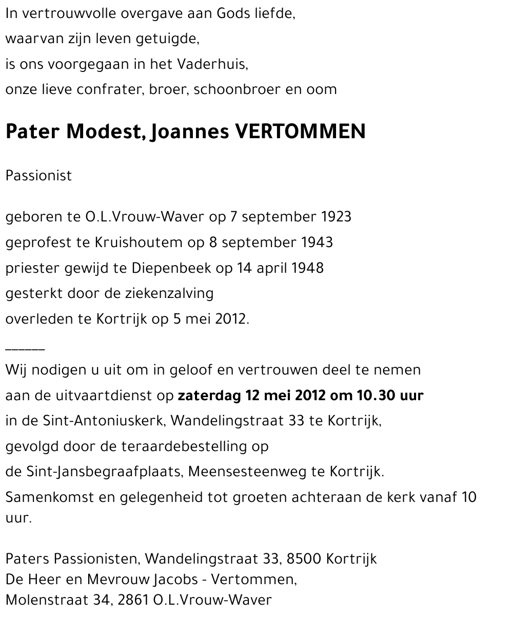 Modest, Joannes VERTOMMEN