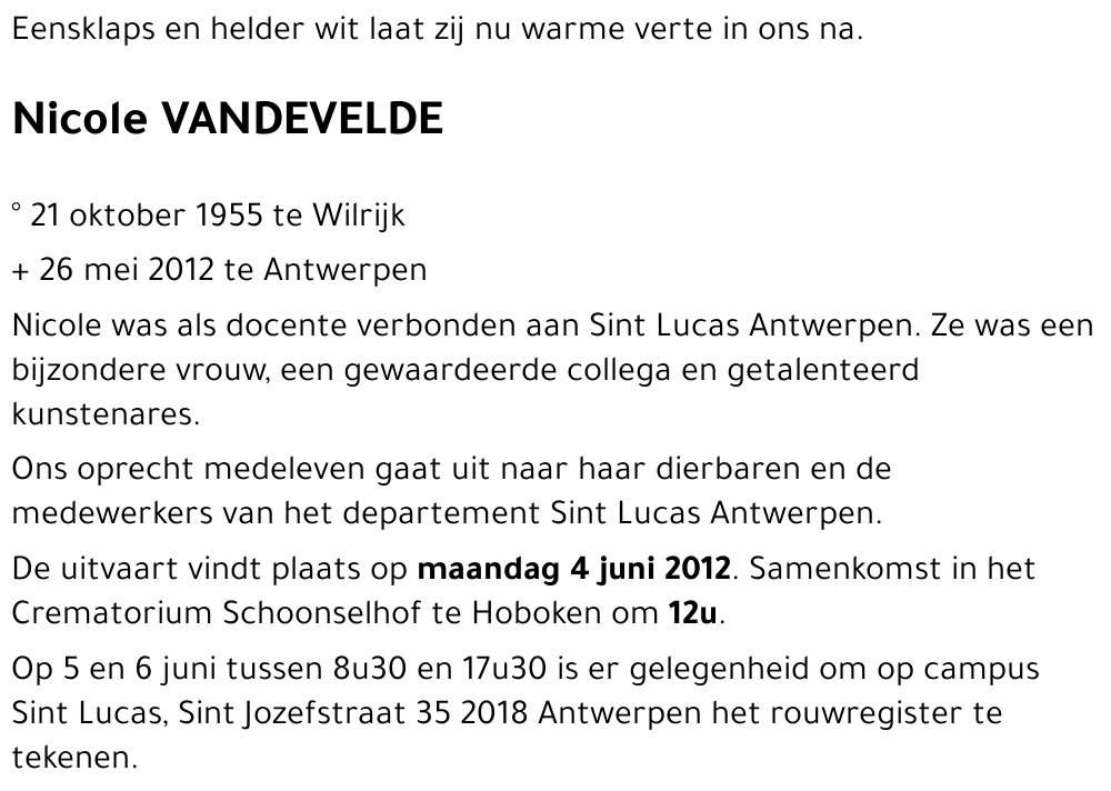 Nicole VANDEVELDE