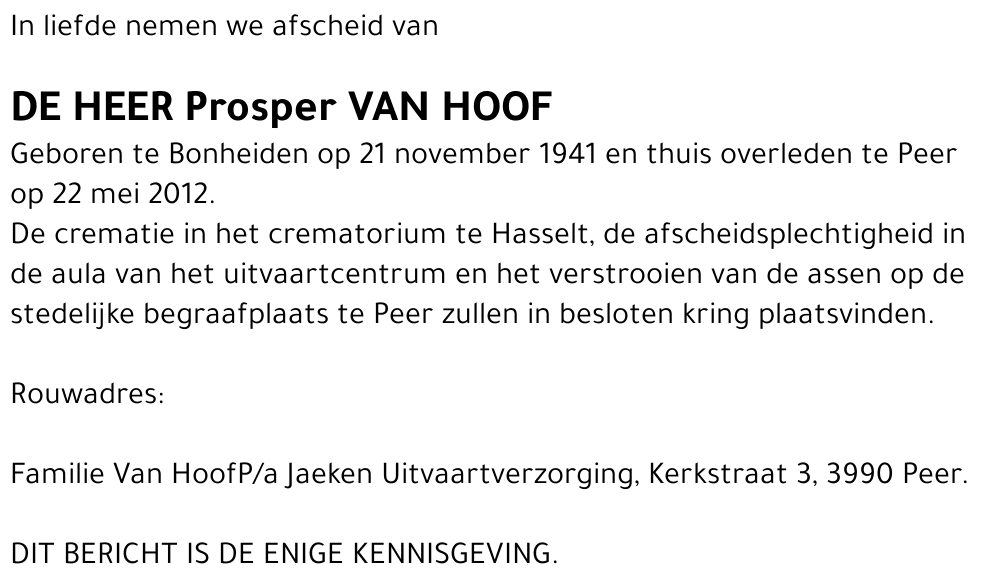 Prosper Jan VAN HOOF