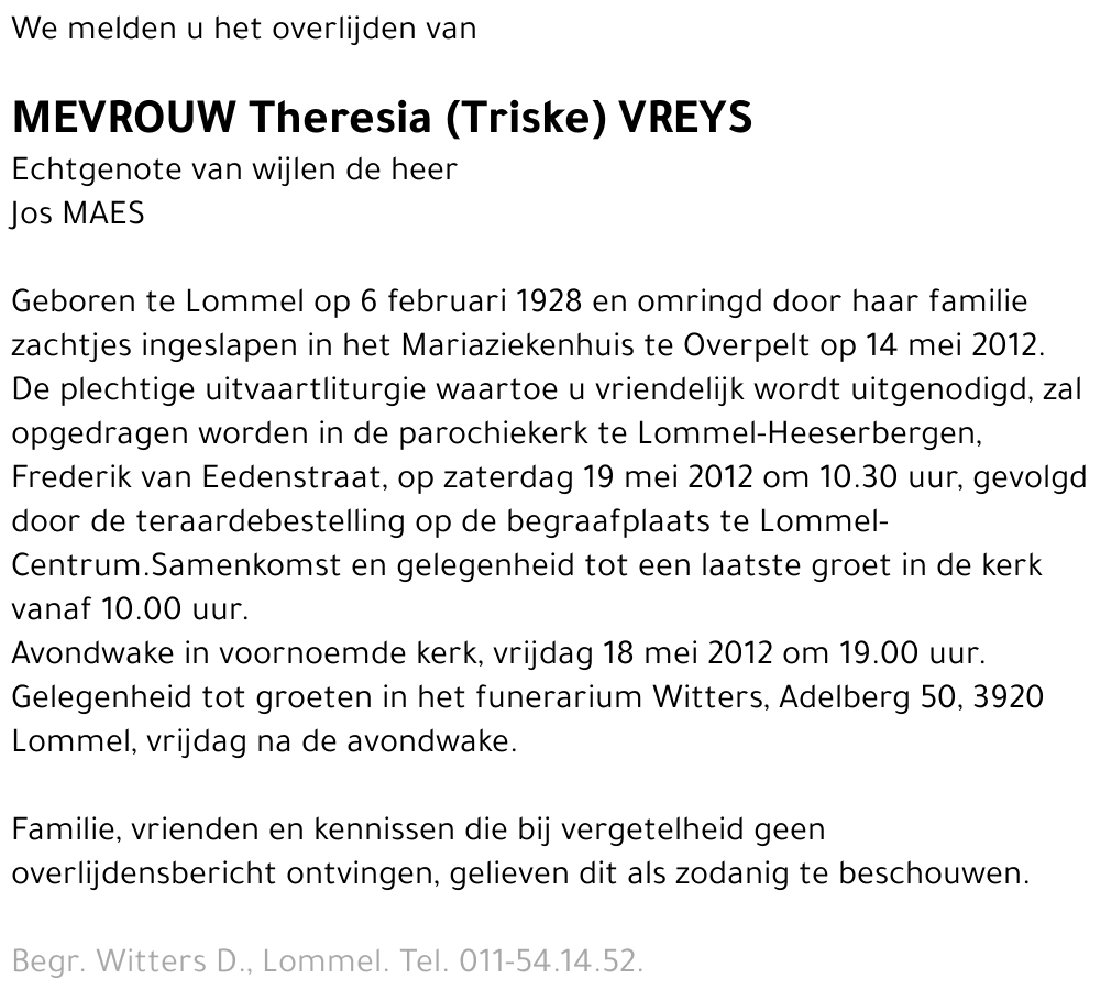 Theresia (Triske) Vreys
