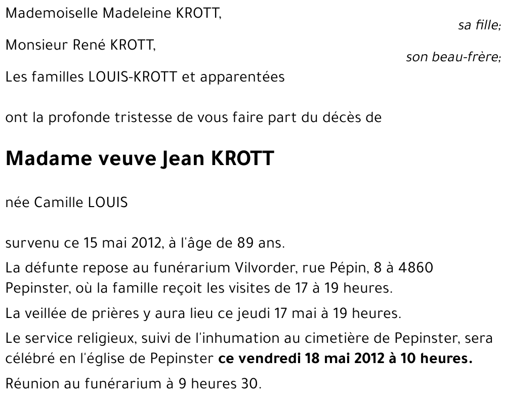 veuve Jean KROTT