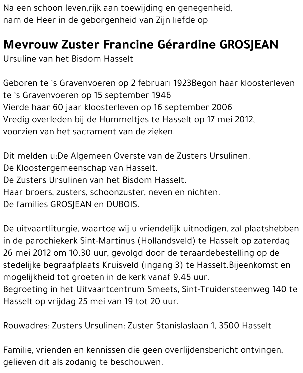 Zuster Francine Gérardine Grosjean
