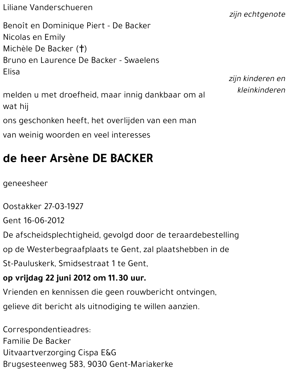 Arsène DE BACKER