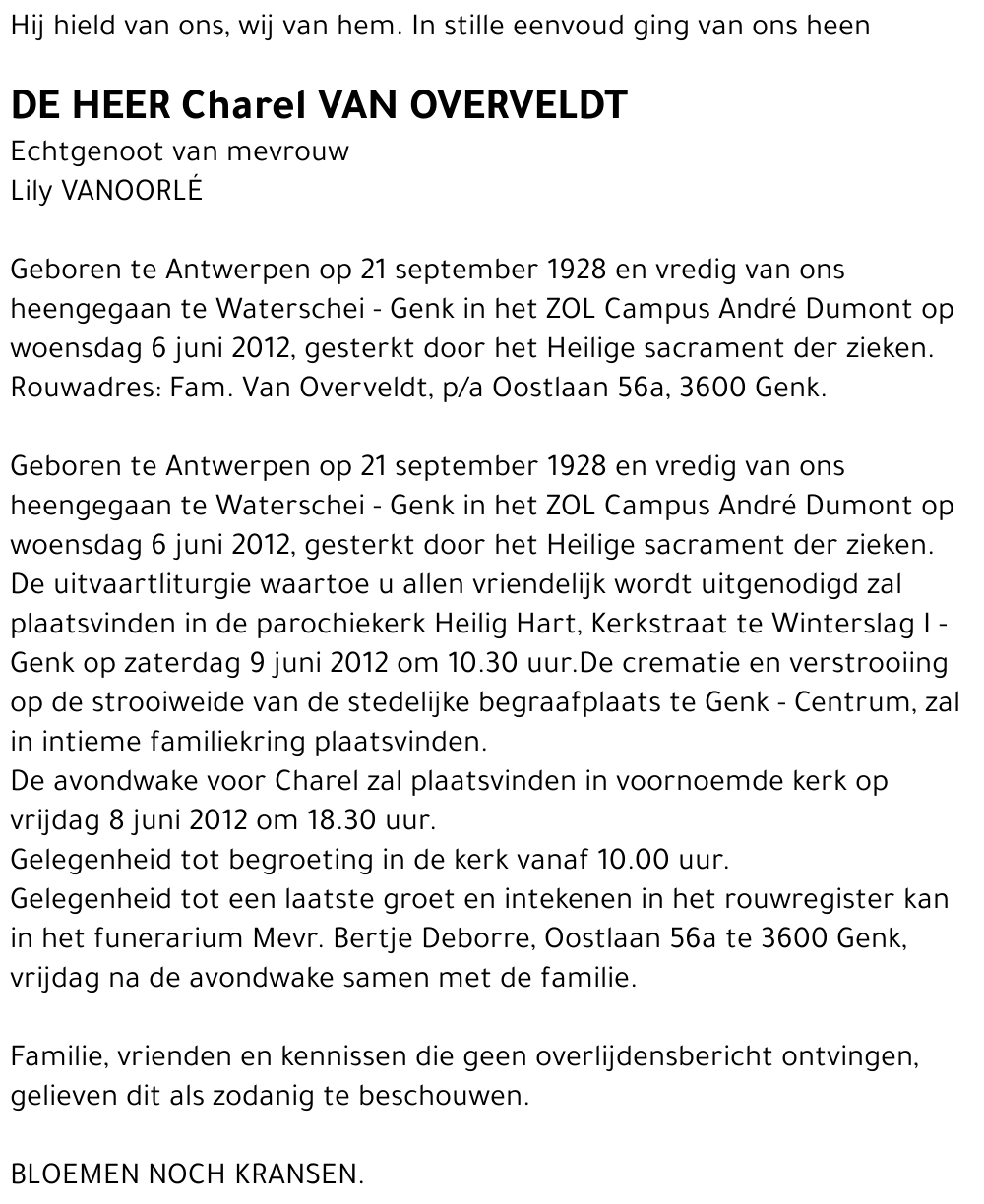 Charel VAN OVERVELDT