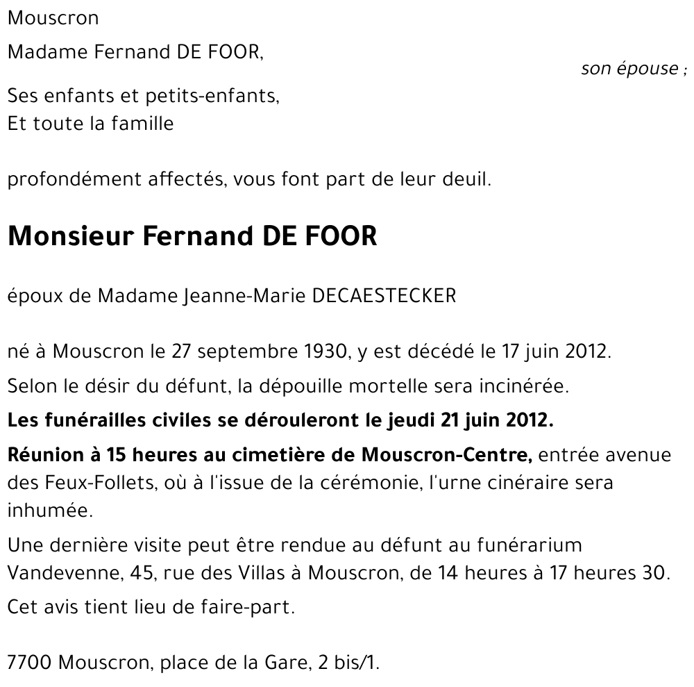 Fernand DE FOOR