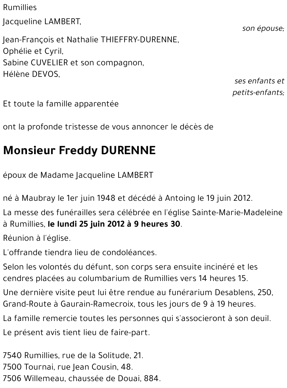 Freddy DURENNE