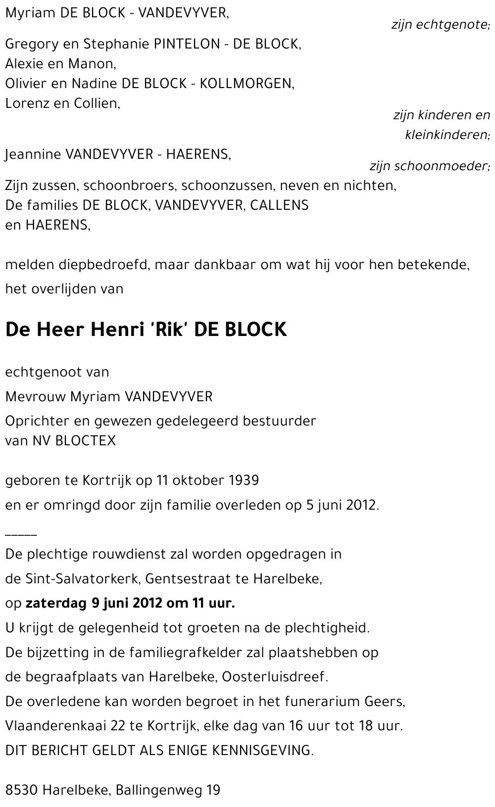 Henri 'Rik' DE BLOCK