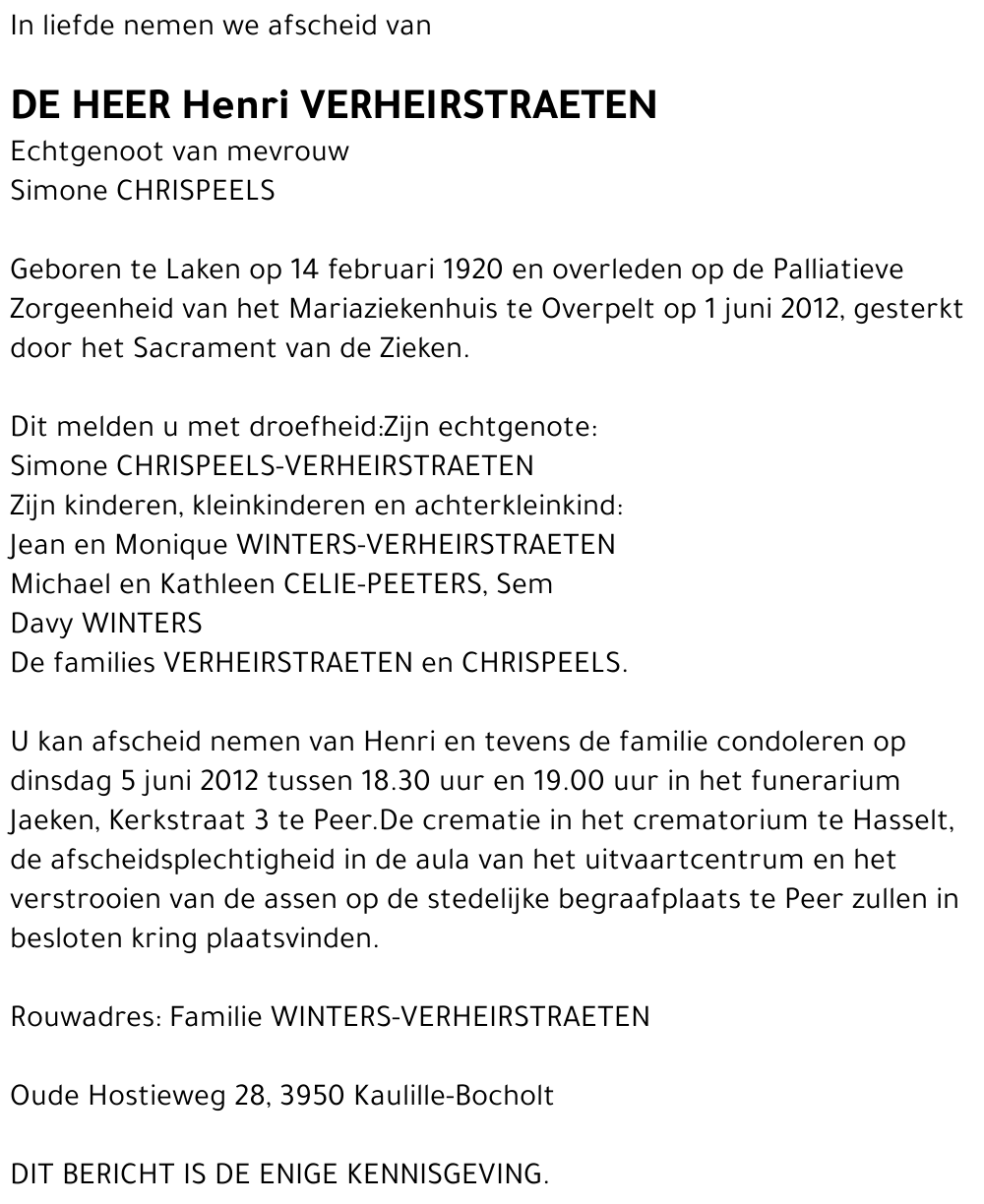 Henri VERHEIRSTRAETEN