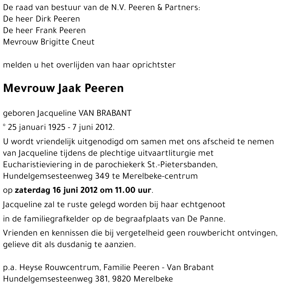 Jacqueline VAN BRABANT