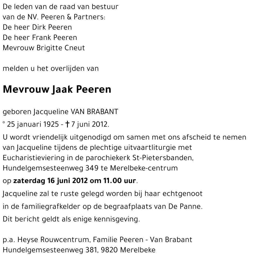 Jacqueline VAN BRABANT