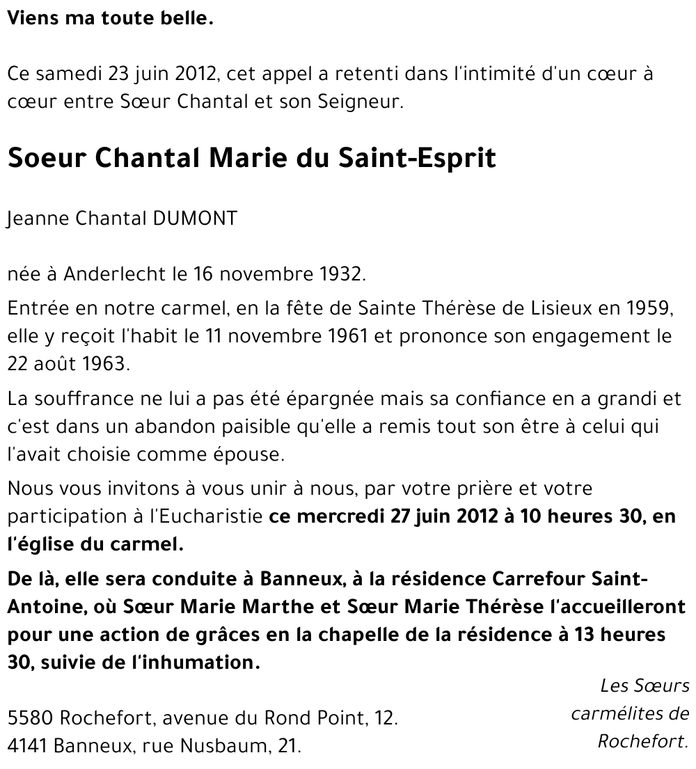 Jeanne Chantal DUMONT