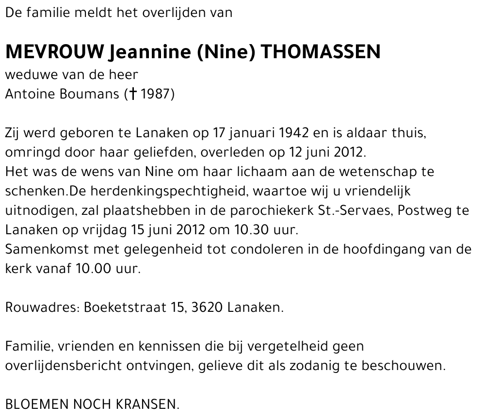 Jeannine (Nine) Thomassen