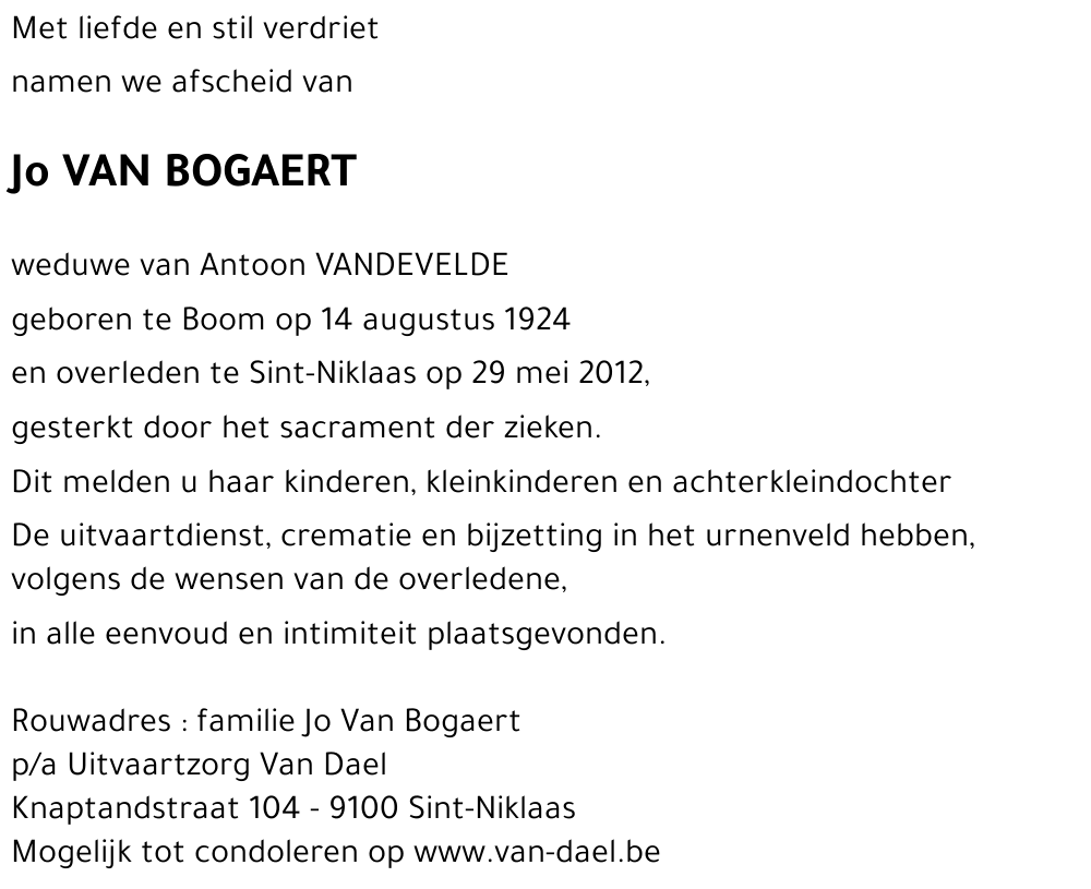 Jo VAN BOGAERT