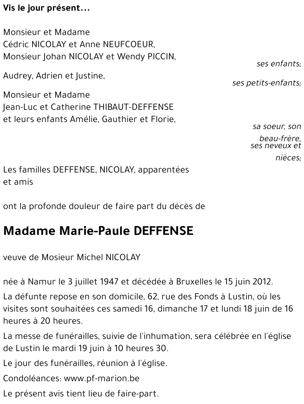 Marie-Paule DEFFENSE