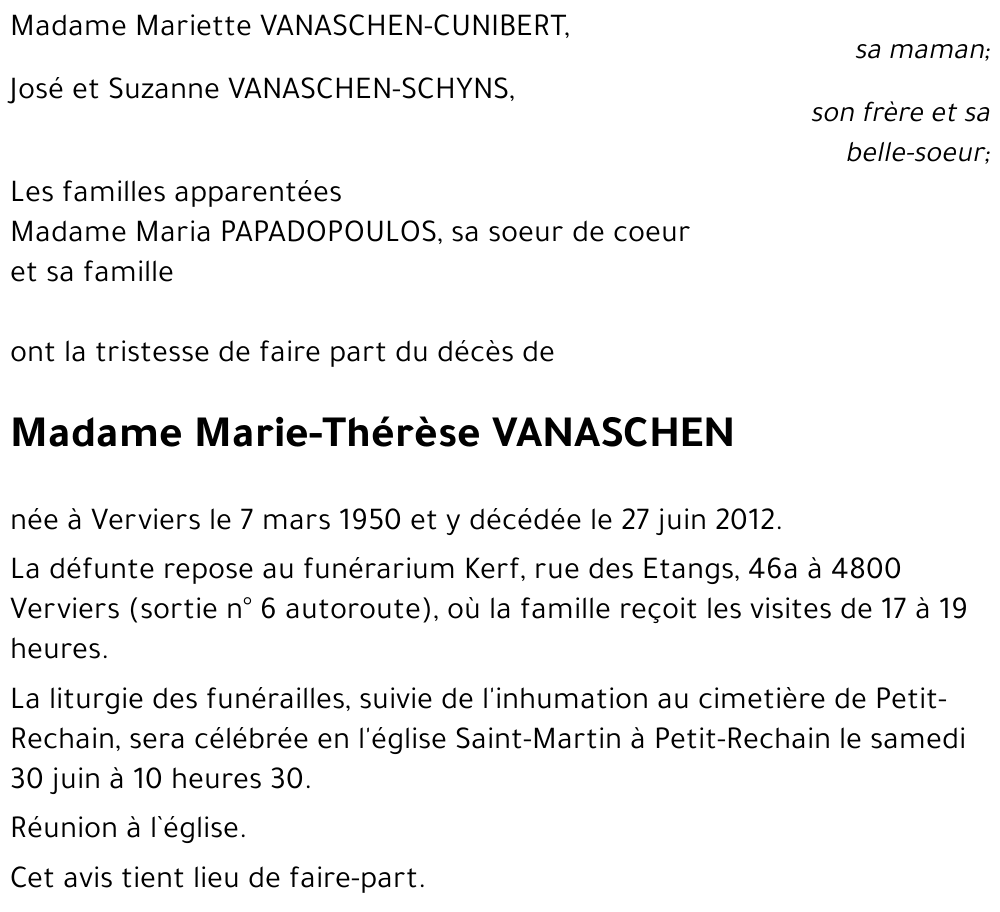 Marie-Thérèse VANASCHEN