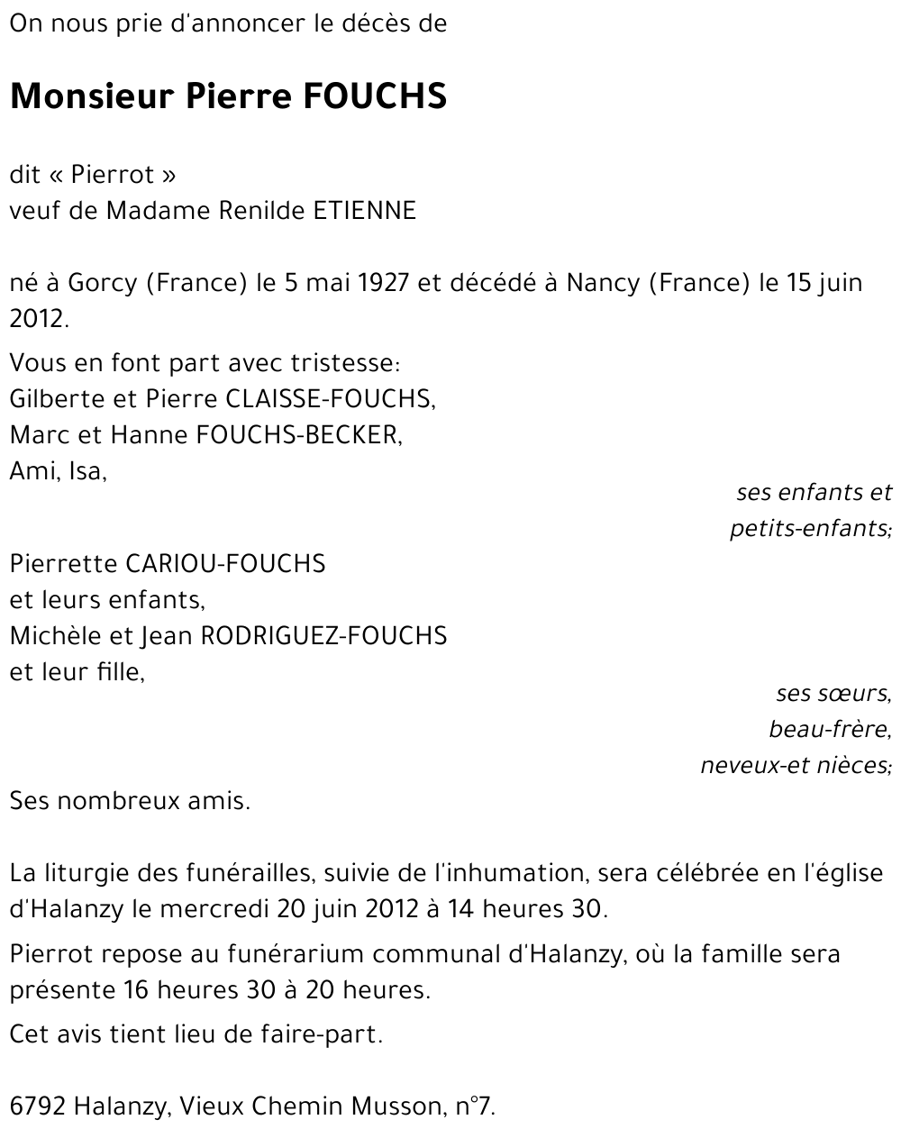 Pierre FOUCHS dit « Pierrot »