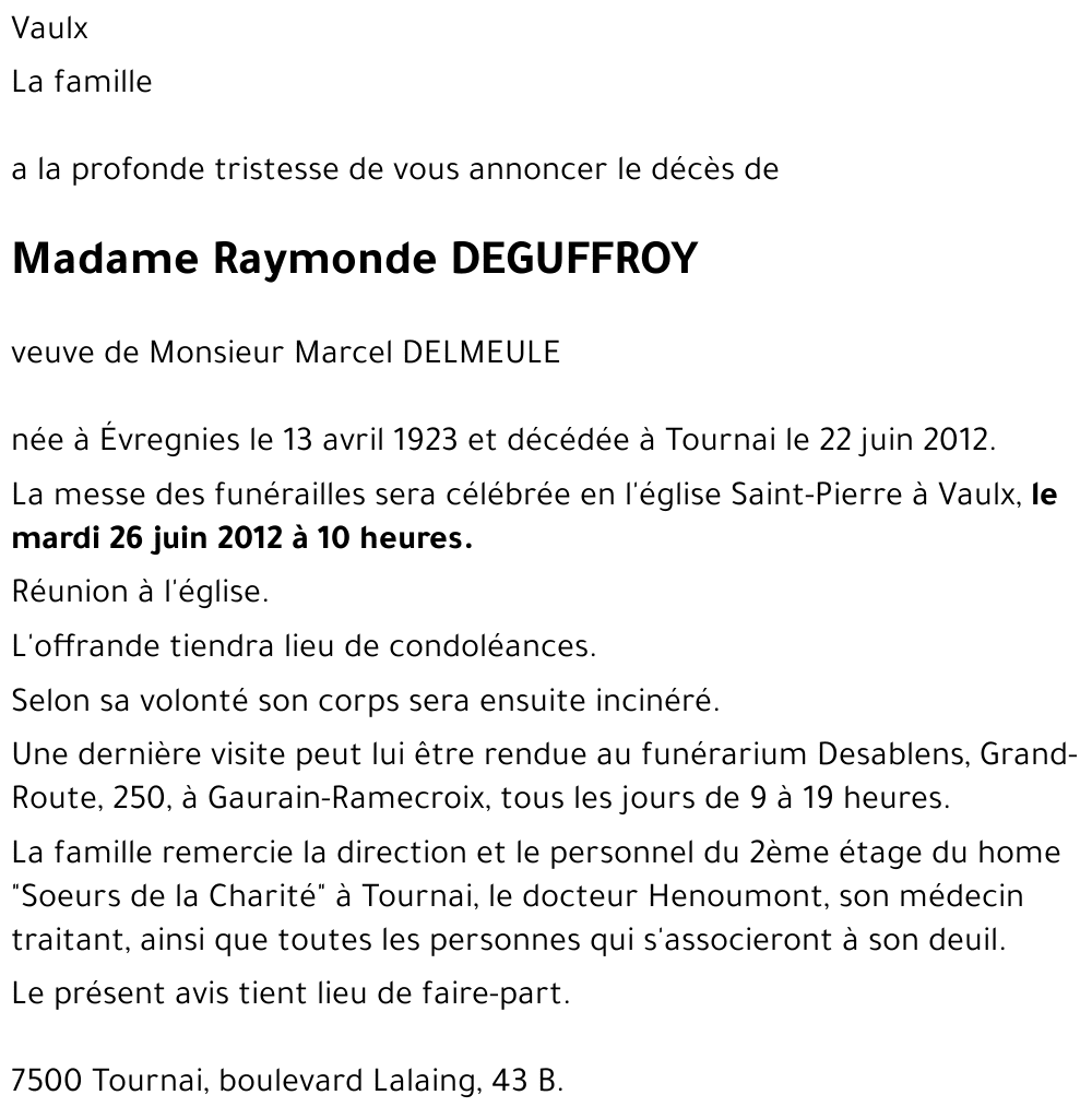 Raymonde DEGUFFROY