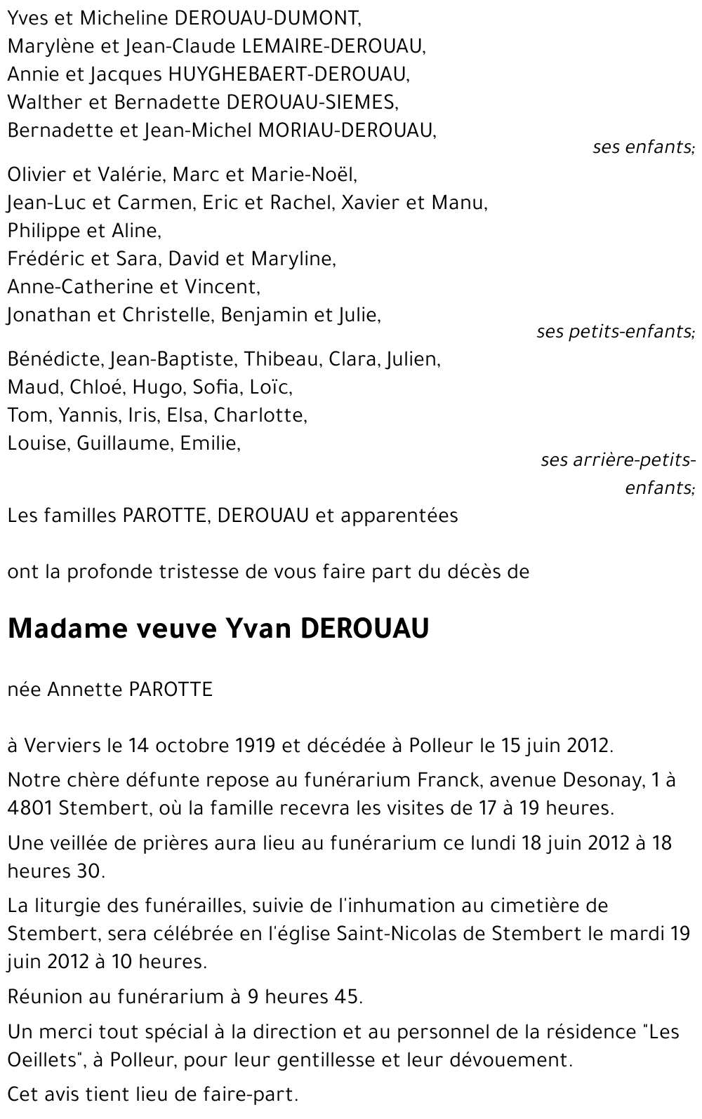 veuve Yvan DEROUAU